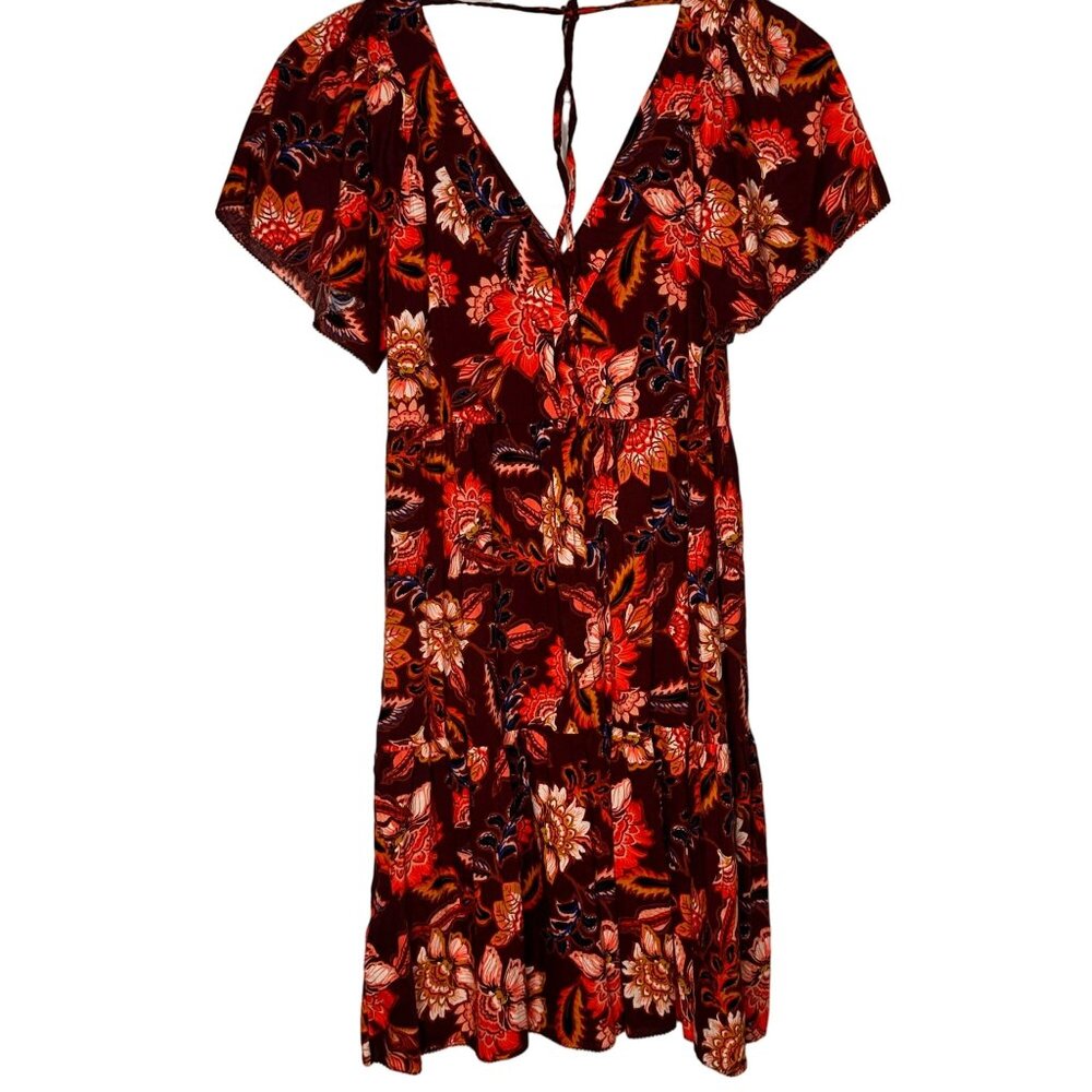 NWT Old Navy Babydoll Floral V-Neck Dress Womens XS Boho Dark Cottage 70s Retro